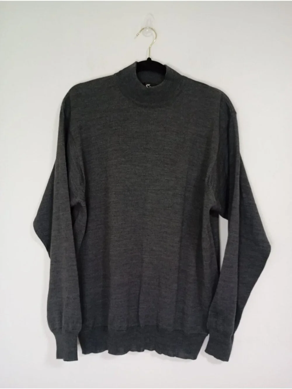 Alan Stuart Italy Mock Neck Merino Wool Blend Sweater Size M Dark Gray Mens